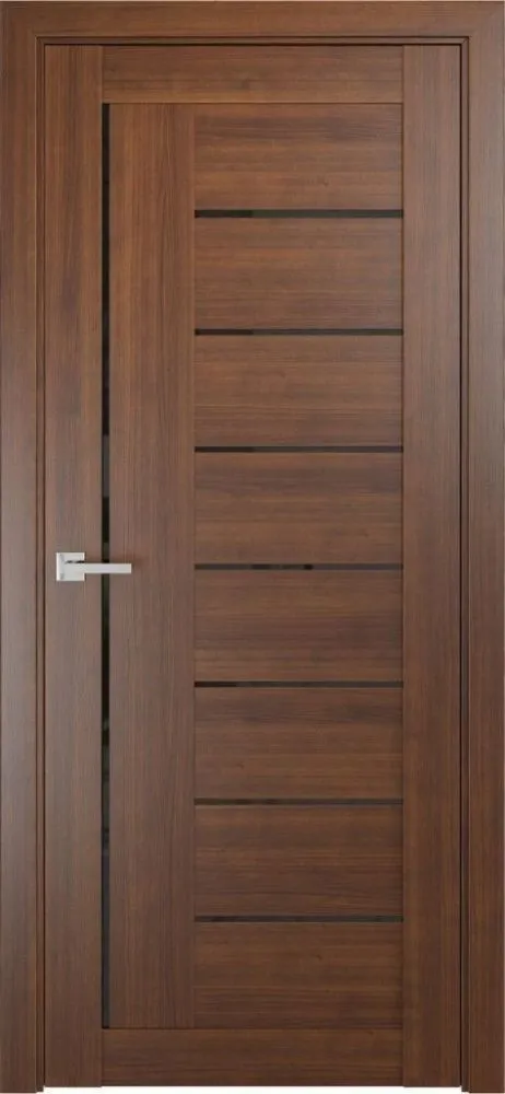 Фото Межкомнатная дверь ЛУ-17 орех темный (стекло лакобель чёрный, 900x2000)